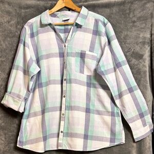Columbia Men's Casual Plaid Shirt - Blue, Green, and White